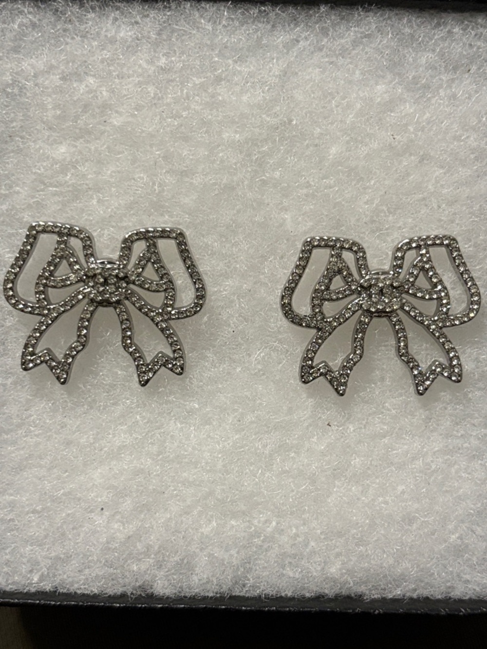 CC Diamond Bow Stud Earrings in Silver Tone